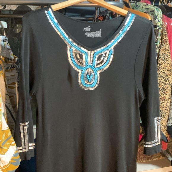 Patio Casuals by Cabernet Maxi Dress w/Turquoise & Silver Beading Sequin Detail - Picture 5 of 15